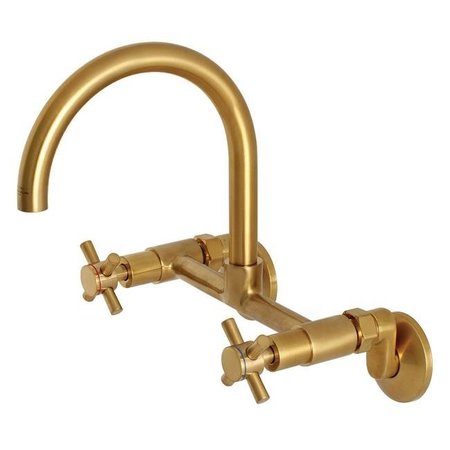 KINGSTON Kingston Brass Concord 8-Inch Adjustable Center Wall Mount Kitchen Faucet  Brushed Brass KS414SB